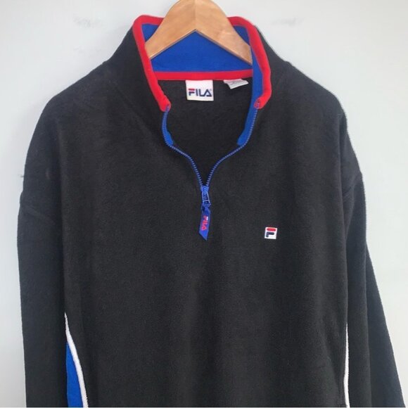 Fila Vintage 1/4 Zip Sweater Men’s Size Extra Large Black Blue Fleece Sweatshirt - Picture 5 of 10